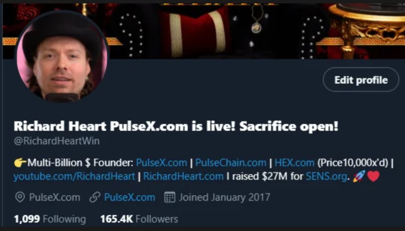 Richard Heart Former Twitter Bio